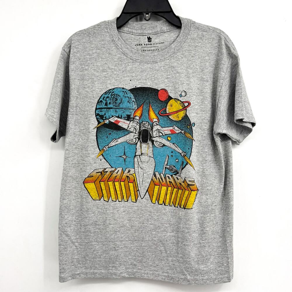 JUNK FOOD Kids X-Wing Fighter Star Wars Graphic T-Shirt Medium Grey NWT